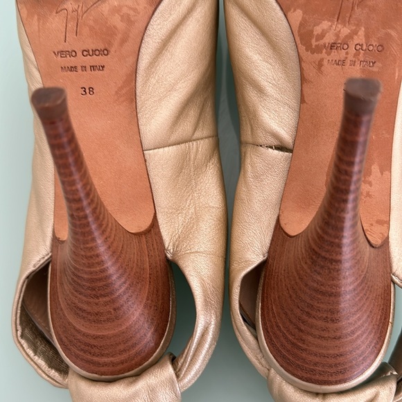 Giuseppe Zanotti Metallic Gold Leather Peep Toe Platform Heels With Shoe Bag - Picture 8 of 14